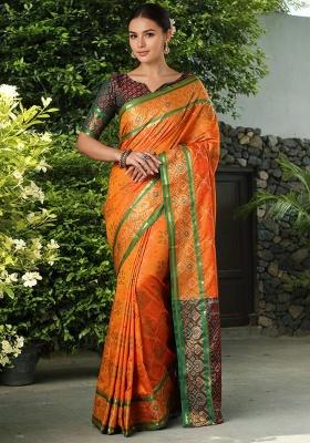 Orange Weaving Silk Saree Set