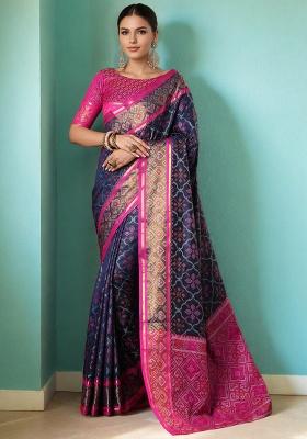 Navy Blue Weaving Silk Saree Set