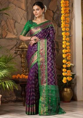 Purple Weaving Silk Saree Set