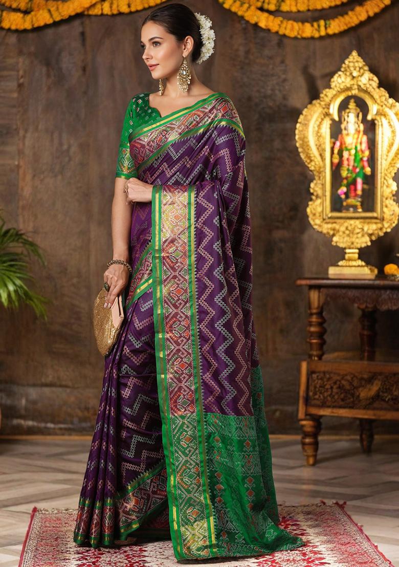 Purple Weaving Silk Saree Set - Indya
