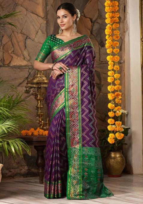 Purple Weaving Silk Saree Set