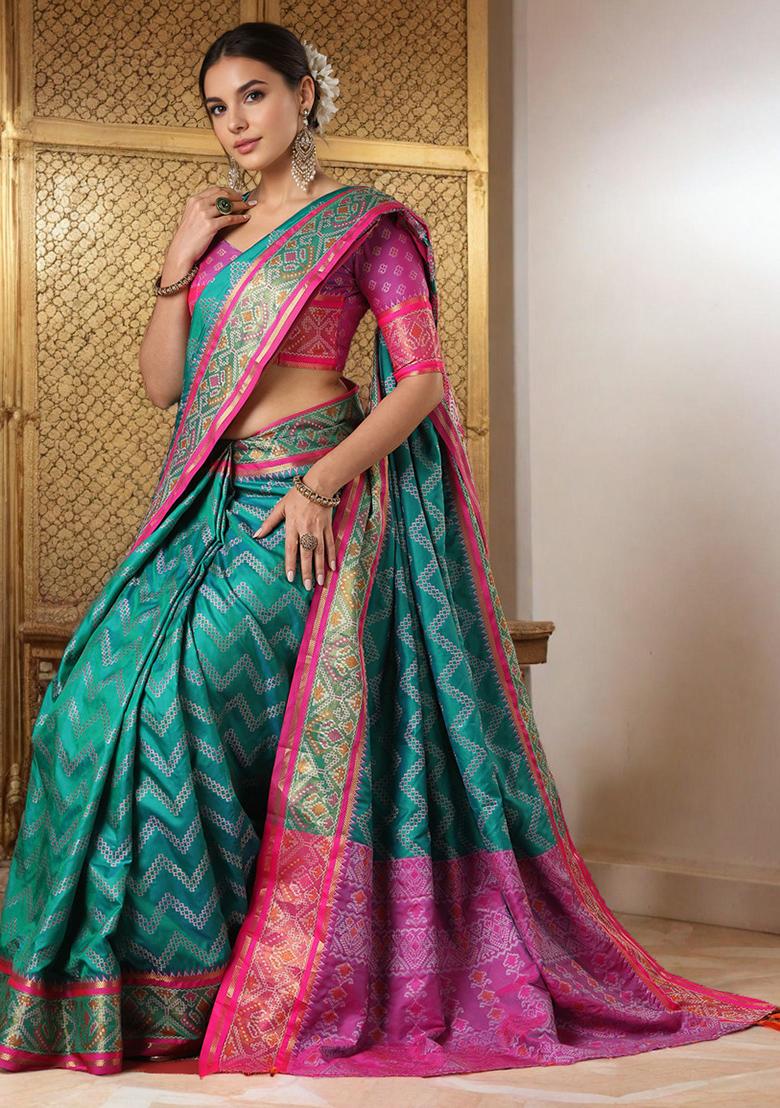 Sea Green Weaving Silk Saree Set - Indya