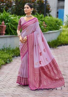 Lavender Woven Silk Saree Set