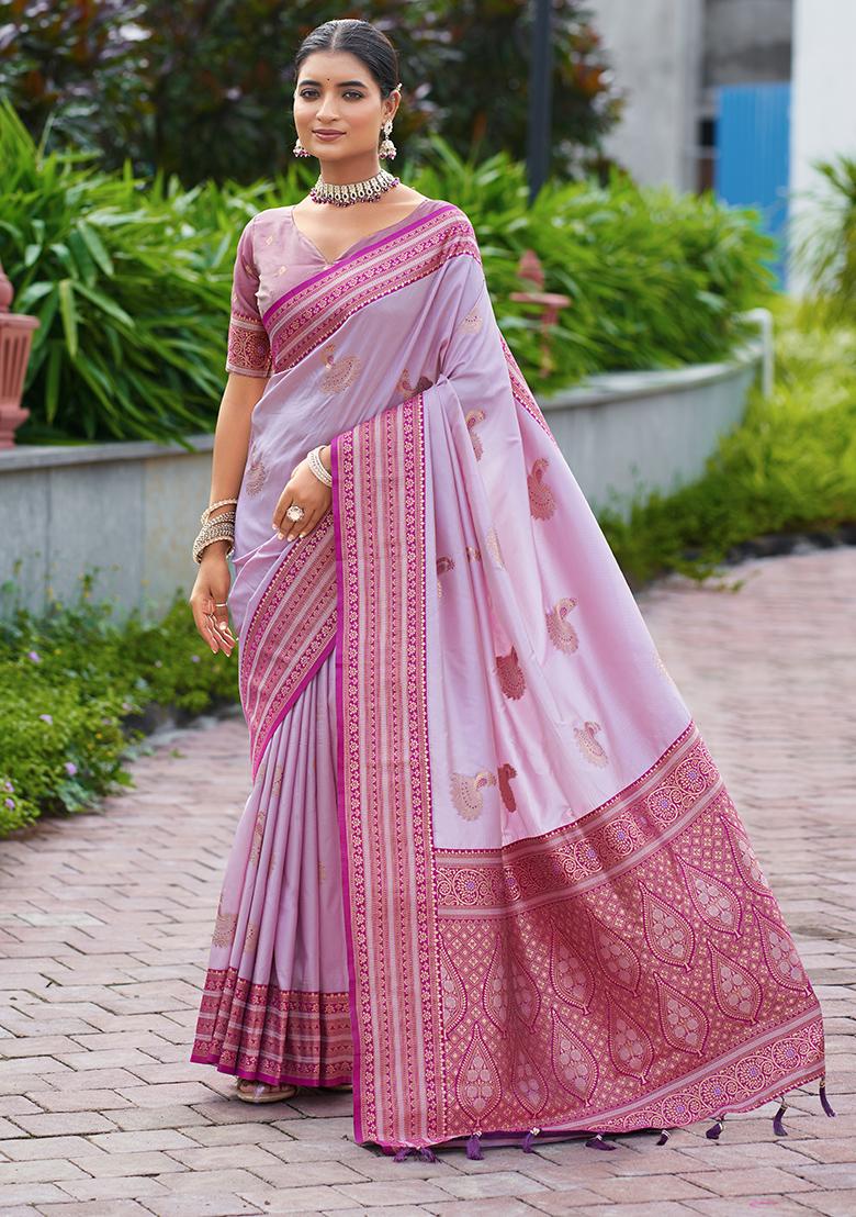 Lavender Woven Silk Saree Set - Indya