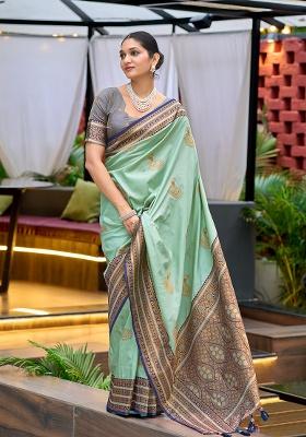 Sea Green Woven Silk Saree Set