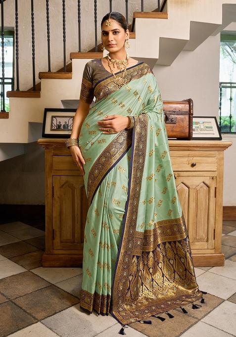 Sea Green Woven Silk Saree Set