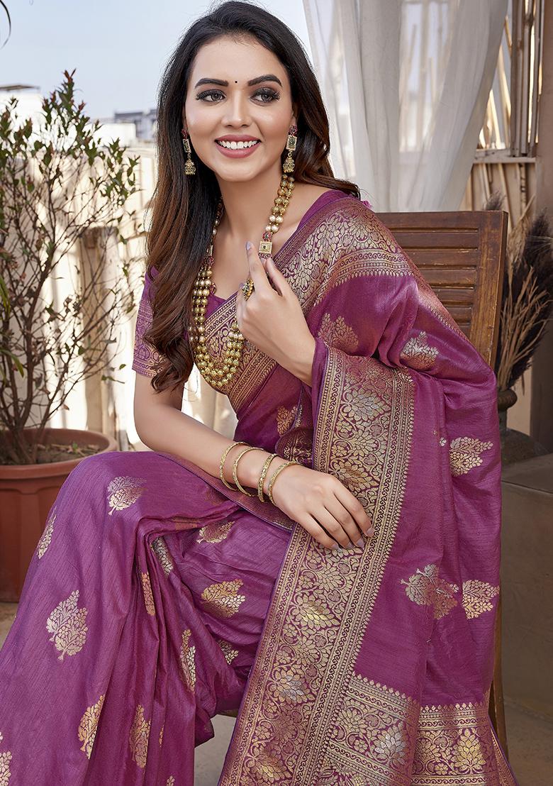 Light Pink Weaving Silk Saree Set - Indya