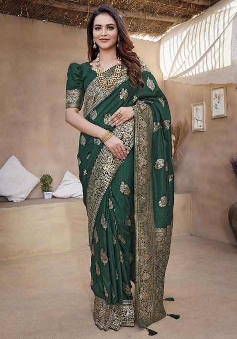 Green Weaving Silk Saree Set