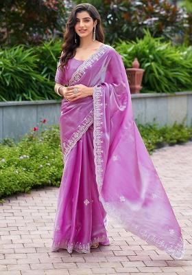 Pink Embroidery Chiffon Saree Set