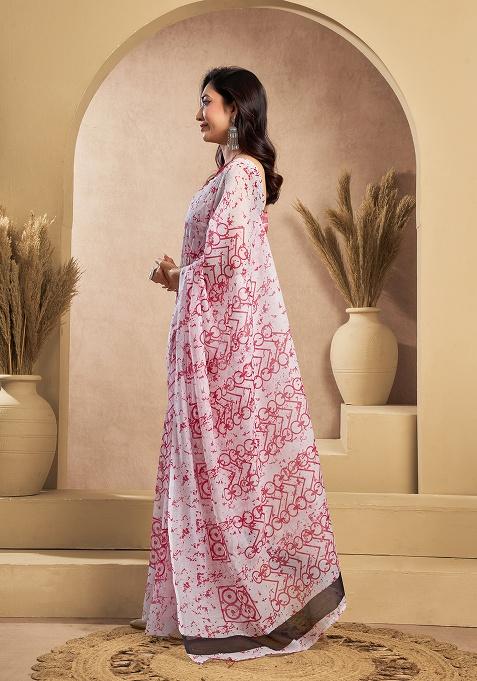 Multicolor Printed Linen Saree Set