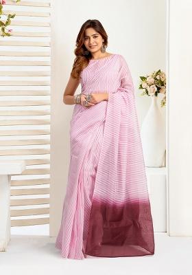 Multicolor Printed Linen Saree Set