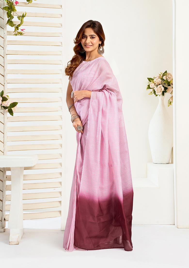 Multicolor Printed Linen Saree Set - Indya