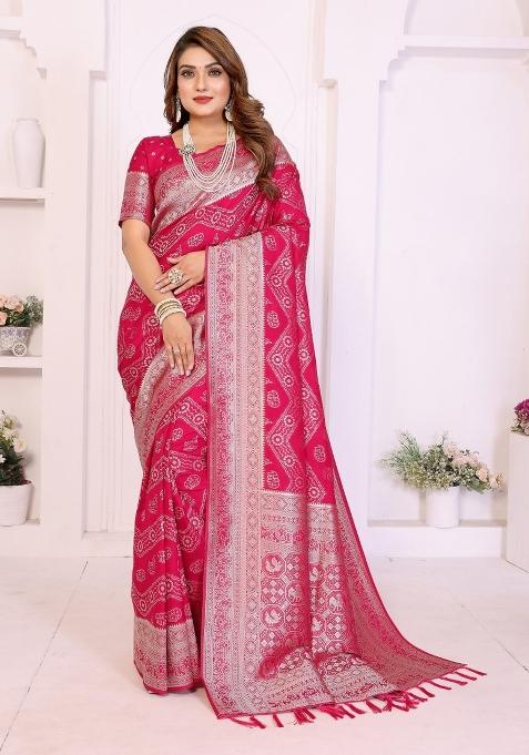 Pink Blended Georgette Saree Set