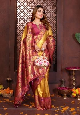 Mustard Blended Tissue Saree Set