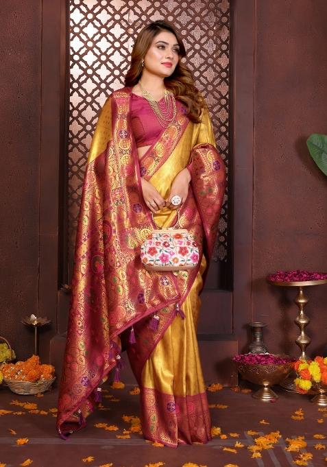 Mustard Blended Tissue Saree Set