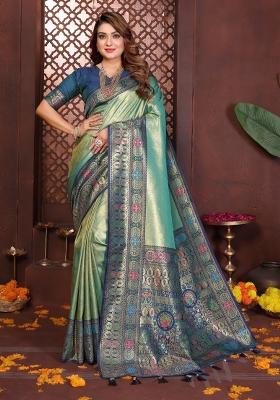 Sky Blue Blended Tissue Saree Set