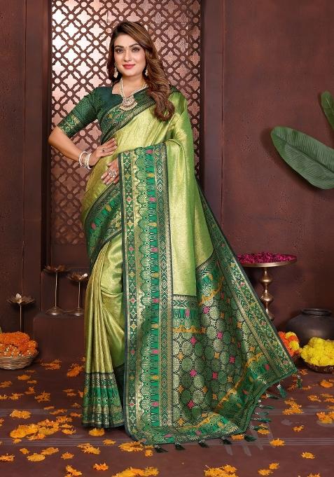 Green Blended Tissue Saree Set