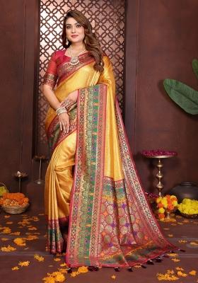 Yellow Blended Tissue Saree Set