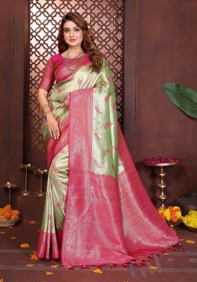Green Blended Tissue Saree Set