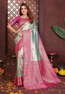 Sky Blue Blended Tissue Saree Set