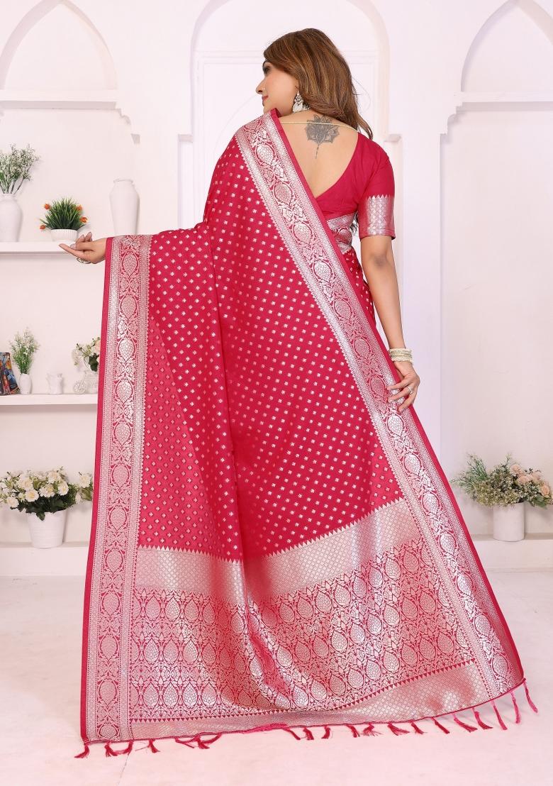 Pink Blended Georgette Saree Set - Indya