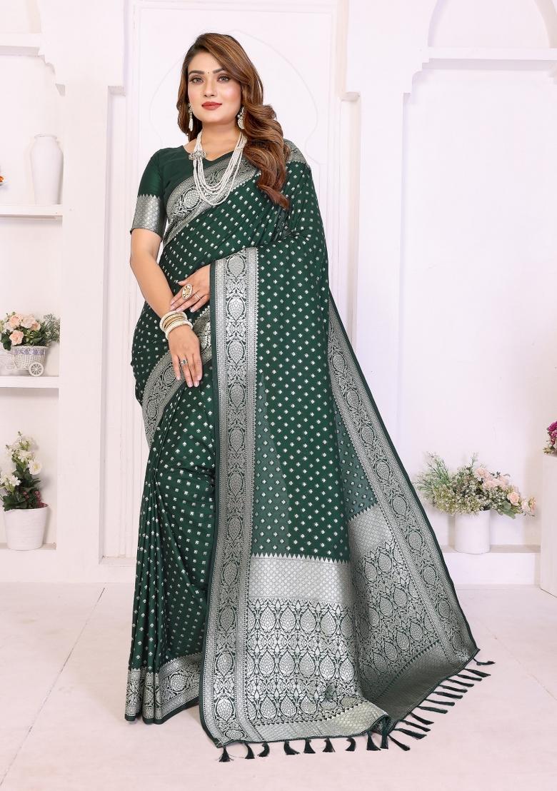 Green Blended Georgette Saree Set - Indya