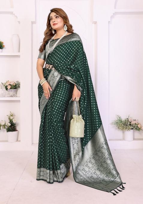 Green Blended Georgette Saree Set