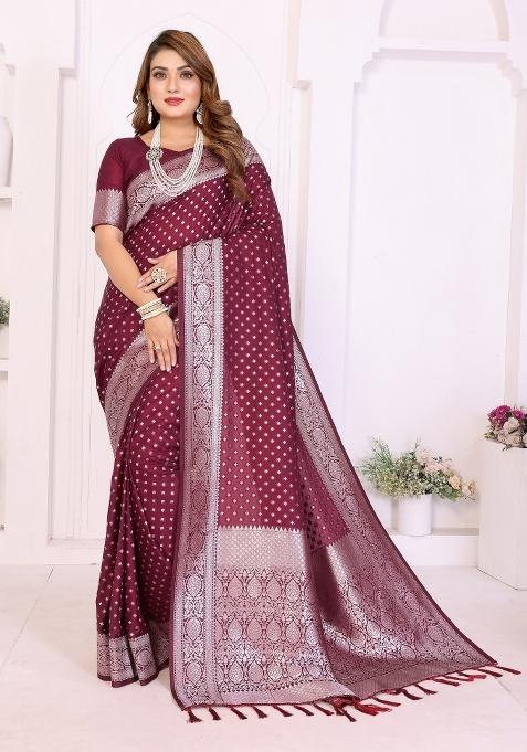Maroon Blended Georgette Saree Set