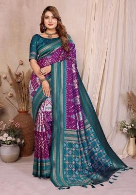 Purple Blended Silk Saree Set