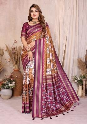 Brown Blended Silk Saree Set