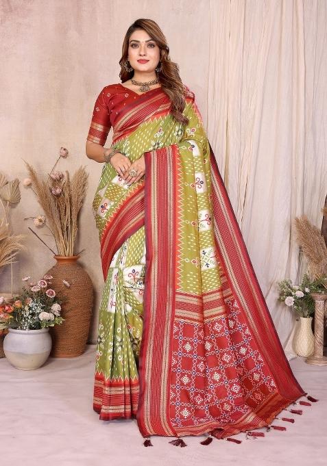 Green Blended Silk Saree Set