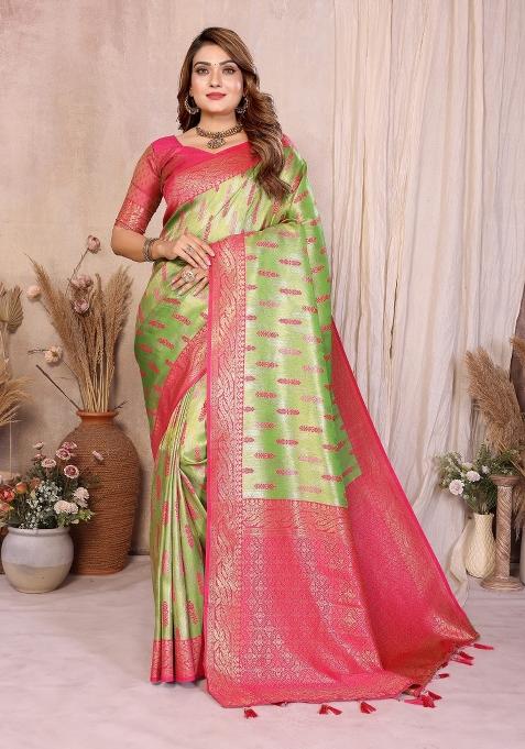 Green Blended Tissue Saree Set