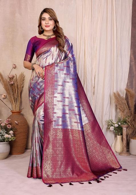 Purple Blended Tissue Saree Set