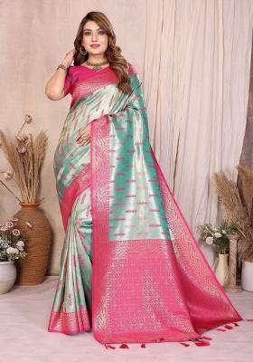 Sky Blue Blended Tissue Saree Set