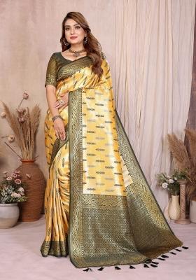 Yellow Blended Tissue Saree Set