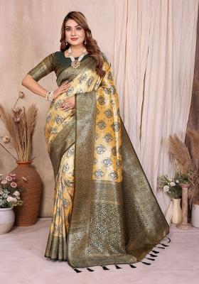 Yellow Blended Tissue Saree Set