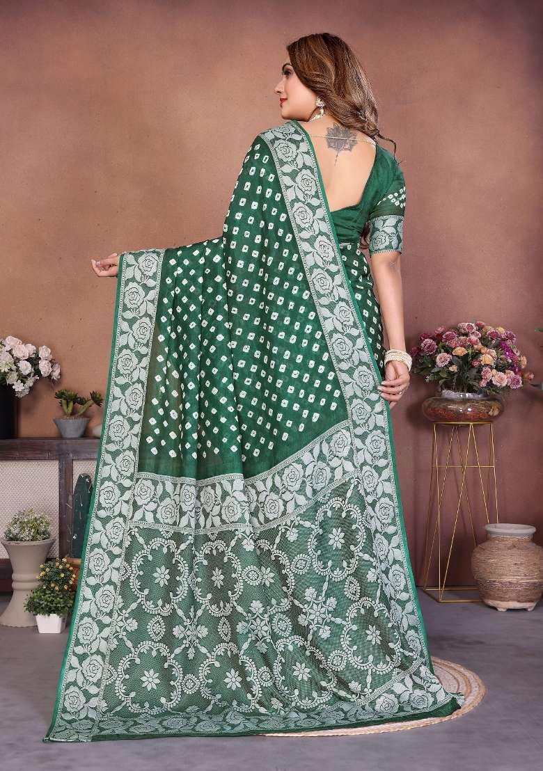 Green Blended Viscose Saree Set for Diwali | Wedding & Festive Wear - Indya
