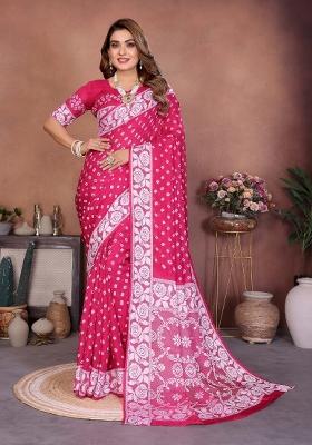 Pink Blended Viscose Saree Set