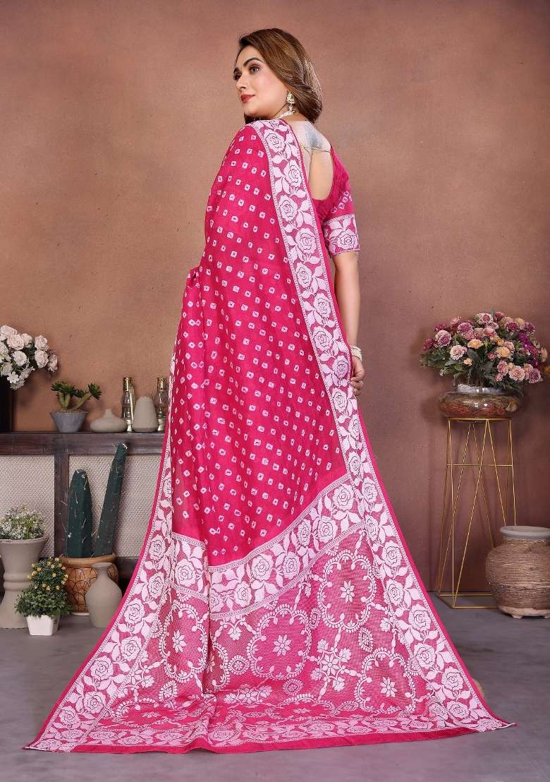 Pink Blended Viscose Saree Set for Diwali and Festive Wear - Indya
