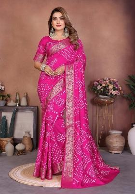 Pink Blended Viscose Saree Set