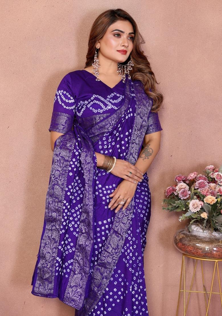 Blue Blended Viscose Saree Set - Indya