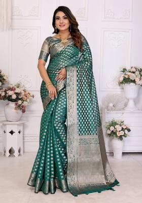 Green Blended Organza Saree Set