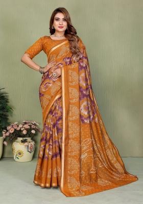 Mustard Printed Cotton Saree Set