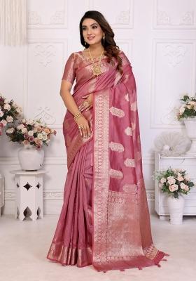Pink Blended Organza Saree Set