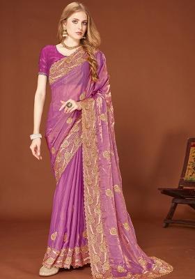 Pink Sequence Work Silk Saree Set