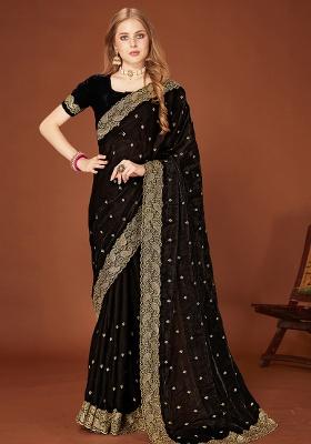 Black Sequence Work Silk Saree Set