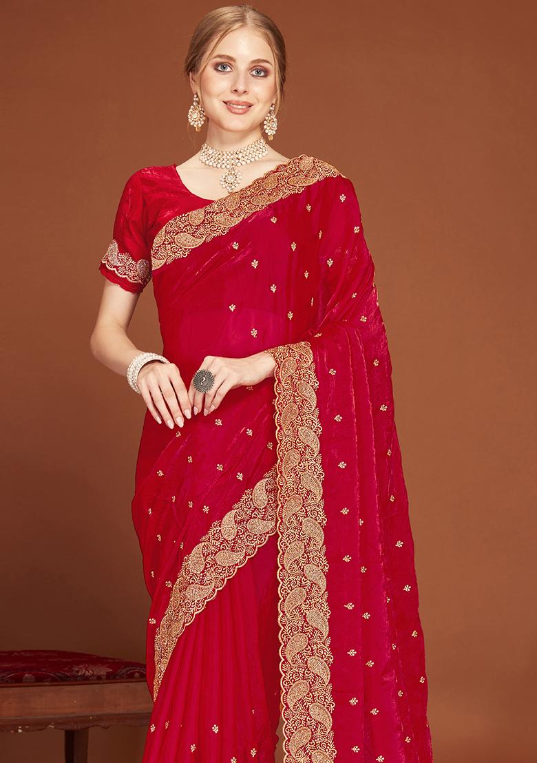 Magenta Sequence Work Silk Saree Set - Indya