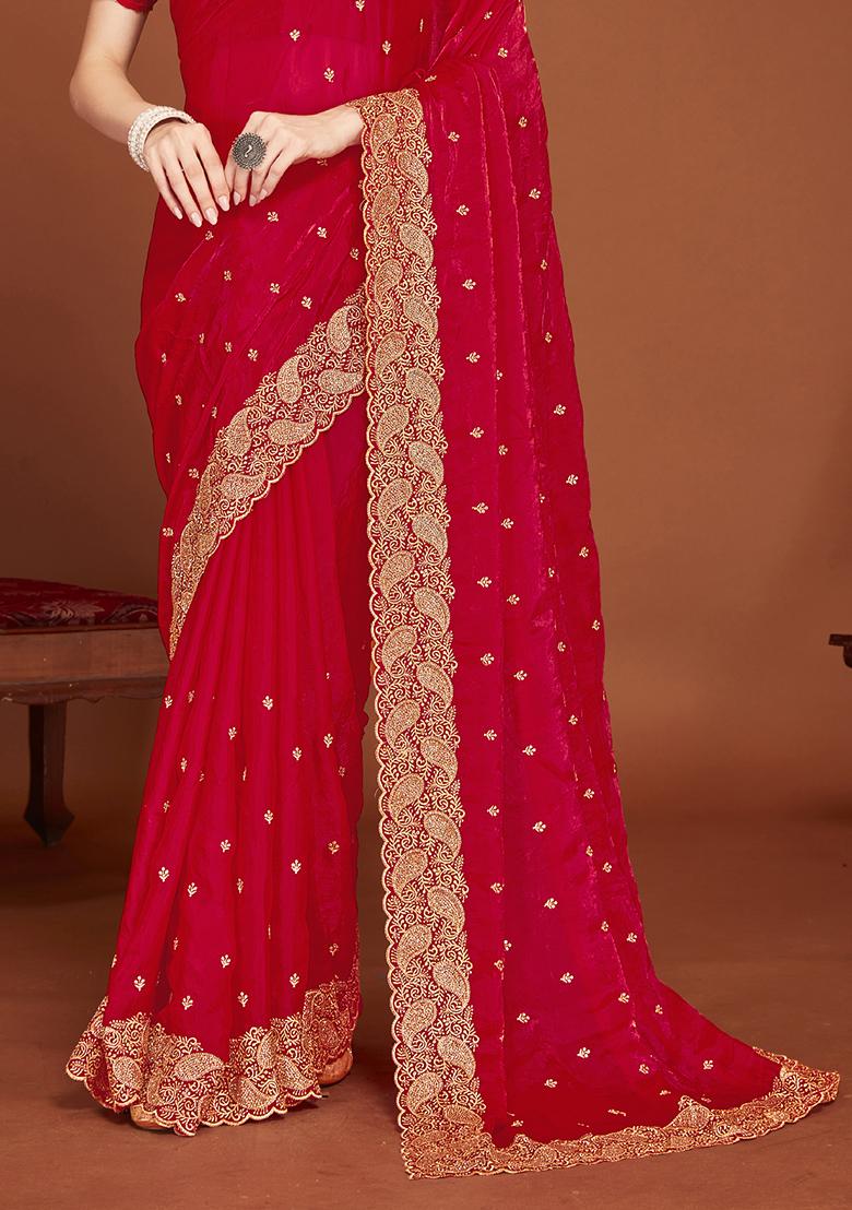 Magenta Sequence Work Silk Saree Set - Indya