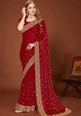 Maroon Sequence Work Silk Saree Set