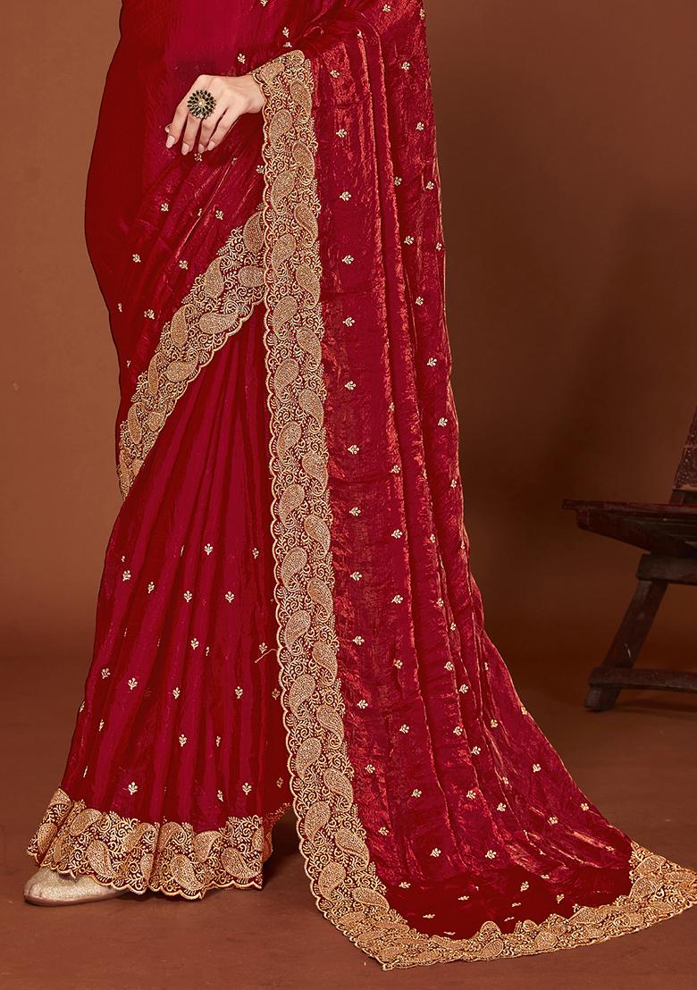Maroon Sequence Work Silk Saree Set - Indya